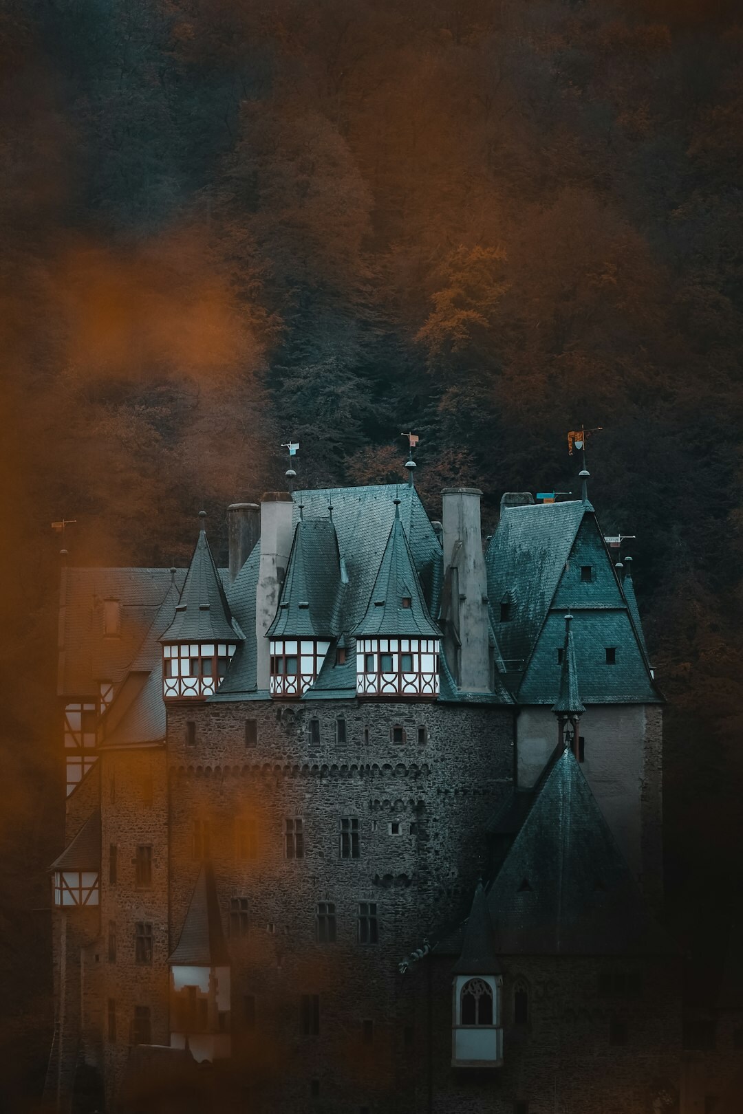 dark abandoned castle at night